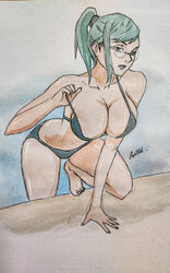 belly bikini bikini_bottom bikini_top bra_lift commission commissions_open drawing feet feet_up glasses green_eyes green_hair jujutsu_kaisen patreon patreon_username ponytail pool poolside swimsuit swimwear zenin_maki rating:Explicit score:35 user:Zil_a_cien