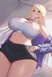 1girls blonde_hair blue_eyes booty_shorts breasts cccco cerestia_of_life elf elf_ears elf_female female hi_res hips huge_breasts last_origin long_hair naughty_face short_shorts shorts smile sports_bra sportswear thick_thighs thighs wide_hips rating:Questionable score:76 user:Aeolus_HX