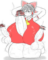 balls breast_balls futanari hands_behind_head huge_balls multi_balls multi_genitalia multi_penis noto858 penis penis_nipples reimu_hakurei touhou triphallia unusual_genitalia_placement unusual_penis_placement what rating:Explicit score:11 user:skedye