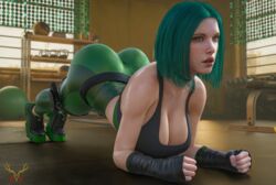 3d ass ass_focus ass_up belt bending_over big_breasts blue_eyes breast_focus breast_squeeze breasts curvy ela_(rainbow_six) gloves green_hair gun gym holster huge_breasts lips nyx34x rainbow_six_siege short_hair sports_bra sportswear sweat sweatdrop sweating thick thick_ass thick_thighs tight_clothing tight_fit working_out yoga_pants rating:Explicit score:177 user:nyx34x