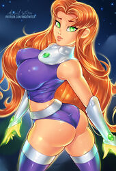 1girls ange1witch artist_name ass big_breasts boobs_and_butt_pose breasts bubble_butt clothing curvy dat_ass dc female female_only green_eyes hair koriand'r large_breasts long_hair looking_at_viewer nipple_bulge nipples_visible_through_clothing orange_hair orange_skin signature solo starfire teen_titans very_long_hair rating:Questionable score:290 user:EdgySexy