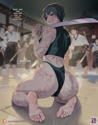 arttoru ass big_ass crop_top feet female jujutsu_kaisen kneeling scars short_hair sword thong zenin_maki rating:Questionable score:204 user:Patts