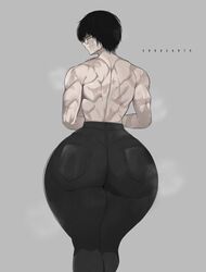 1girl ass black_hair black_jeans bottom_heavy bubble_butt clothed clothing dumptruck_ass erogearts female female_only glasses heavenly_ass jeans jujutsu_kaisen large_ass looking_back muscular muscular_female pale-skinned_female pale_skin partially_clothed scars scars_all_over scars_on_arm scars_on_back scars_on_face shirtless shirtless_female short_hair spankable_ass thick_thighs topless wide_hips zenin_maki rating:Questionable score:220 user:A_Gamecube