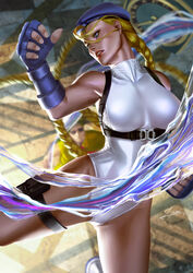 2017 absurd_res blonde_hair blue_eyes braid breasts cammy_white cap capcom color female fighting fingerless_gloves gloves guile hat high_resolution highres jumping large_breasts leotard lipstick long_hair looking_away makeup open_mouth realistic street_fighter thighs tied_hair twin_braids zumi rating:Safe score:49 user:ThiefofHeart