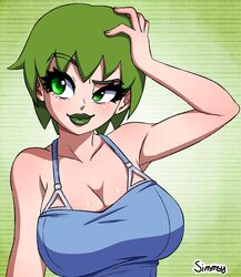 1girls big_breasts breasts cleavage foo_fighters green_eyes green_hair huge_breasts jojo's_bizarre_adventure lipstick short_hair shounen_jump simmsy solo stone_ocean rating:Safe score:239 user:Rukia_Lover