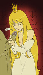 artist_request blonde_hair breasts breasts_out closed_eyes crown crying dress erection exposed_breasts fellatio holding_penis long_dress long_hair monster penis princess saliva_on_penis saliva_string saliva_trail speech_bubble tears very_long_hair rating:Explicit score:5 user:Davyyyyy_Jones