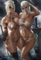 2girls abs absurdres breasts cd_projekt_red ciri female highres large_breasts league_of_legends multiple_girls muscle muscular_female nipples nude paid_reward patreon_reward pussy riven sakimichan see-through source_request sword the_witcher_(series) the_witcher_3:_wild_hunt weapon white_hair yuri rating:Explicit score:354 user:Bucetinha_Doce