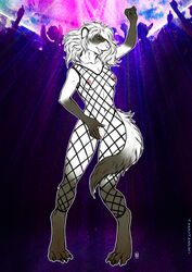  2018 anthro breasts closed_eyes club_(disambiguation) dancing domestic_ferret female fishnet kinktober mammal masturbation monya mustela mustelid musteline nipples public pussy slim smile solo tanutanuki  rating:explicit score: user:bot