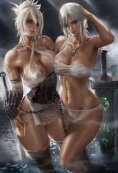 2girls abs absurdres breasts cd_projekt_red ciri highres large_breasts league_of_legends multiple_girls muscle muscular_female nipples nude paid_reward patreon_reward pussy riven sakimichan source_request sword the_witcher_(series) the_witcher_3:_wild_hunt weapon white_hair yuri rating:Questionable score:209 user:Bucetinha_Doce