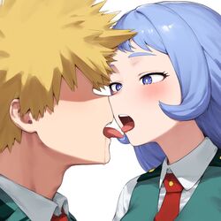  1boy 1boy1girl 1girls ai_generated blonde_hair blonde_hair_male blue_eyes blue_hair blue_hair_female blush en_ryu french_kiss katsuki_bakugou kissing long_hair looking_at_partner making_out my_hero_academia nejire_hado open_mouth saliva saliva_trail spiky_hair tongue tongue_out very_long_hair  rating:questionable score: user:abok532