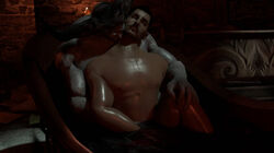  2boys 3d 3d_artwork 3d_model abs anthro artist_name artist_signature bara bath bathing bathing_together bathtub biceps candle candlelight canon_couple closed_eyes couple cuddling dark-skinned_male dark_hair dark_skin dorian_pavus dragon_age dragon_age_inquisition duo eyepatch eyewear facial_hair gay gay_male grey_body grey_skin horn horns human iron_bull kissing kissing_neck looking_pleasured mage male male/male male_only moustache muscles muscular muscular_male nipples padme4000 pansexual_male pecs qunari romantic video_games water yaoi  rating:questionable score: user:priape