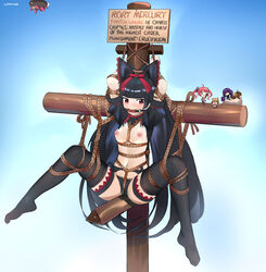 4girls abs absurdres ambiguous_gender angry azur_lane bangs bit_gag black_bow black_hair black_legwear black_panties blunt_bangs bondage bound bow breasts cross crossover crucifixion dab_(dance) dress eudetenis female feral gag gagged game_freak garter_belt garter_straps gate_-_jieitai_ka_no_chi_nite_kaku_tatakaeri girls'_frontline gothic_lolita hairbow headgear highres hime_cut idw_(girls_frontline) kantai_collection lolita_fashion long_hair looking_at_viewer lumpychan mutsu_(kantai_collection) mutsu_(snail) nintendo nipples panties pokemon pokemon_sm puffy_sleeves pussy_juice pyukumuku red_eyes restrained rope rory_mercury saliva san_diego_(azur_lane) simple_background small_breasts smol_nozomi solo solo_focus spread_legs stationary_restraints text thick_thighs thighhighs tied_up torn_clothes torn_dress underwear watermark wide_hips wooden_horse rating:Explicit score:274 user:bot