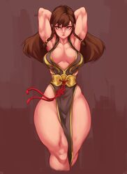 1girls 2019 alternate_costume armpits arms_behind_head arms_up arms_up_pose bedroom_eyes braided_hair breasts brown_eyes brown_hair capcom chun-li cleavage clothed dress female female_only hair_braid hands_behind_head huge_ass human kelvin_hiu large_breasts long_hair muscular muscular_female pose posing seductive seductive_gaze seductive_pose solo street_fighter thick_thighs wide_hips rating:Questionable score:216 user:genoshan