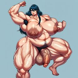 1futa ai_generated armpit_hair armpits big_ass big_balls big_belly big_breasts big_lips big_nipples big_penis big_thighs futanari hairy_armpits hairy_legs hairy_thighs long_hair manly muscular muscular_futanari naked solo veiny_penis wide_hips rating:Explicit score:14 user:shemseek