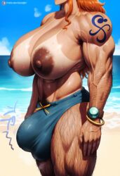 ai_generated areola areolae arm_hair armpit_hair beach biceps body_hair breasts bulge dark_nipples futa_only futanari gloopai hairy hairy_arms hairy_legs head_out_of_frame huge_breasts huge_nipples large_areolae large_bulge leg_hair muscular muscular_futanari nai_diffusion nami one_piece orange_hair penis penis_bulge pubic_hair stain standing sweat sweatdrop sweating tan_body tan_skin tanline tanned tanned_skin testicles vein veins veiny_muscles rating:Explicit score:15 user:dontlao3