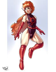  1boy background clothing el_wallyxd femboy flaying látex leotard orange_hair original_character solo superhero waly_xox  rating:questionable score: user:el_wallyxd