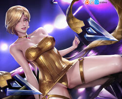 1girls alternate_costume blonde_hair breasts cleavage evelynn female female_only k/da_evelynn k/da_series kidmo league_of_legends looking_at_viewer medium_breasts nail_polish panties partially_visible_vulva short_hair solo spread_legs yellow_eyes rating:Questionable score:151 user:justausername