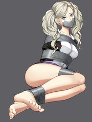 ann_takamaki arms_behind_back barefoot blonde_hair blue_eyes bondage bound bound_ankles bound_arms bound_legs clothed clothed_female duct_tape female femsub gag gagged gbeeee long_hair looking_at_viewer persona persona_5 solo tape tape_bondage tape_gag taped_ankles taped_arms taped_legs taped_mouth twintails uniform rating:Questionable score:192 user:BondagePassion