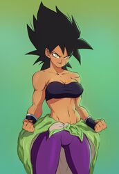 1girls 5_fingers athletic bare_midriff bare_shoulders biceps black_hair broly broly_(dragon_ball_super) cleavage clothed clothed_female clothes clothing color colored dark_hair dragon_ball dragon_ball_super echosaber facial_scar female female_only fit fit_female fully_clothed genderswap_(mtf) green_background hair humanoid midriff muscles muscular_female navel pants rule_63 saiyan scar scars smirking solo spiky_hair toned toned_female tubetop uncensored yellow_eyes rating:Safe score:225 user:nerdorican