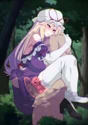 1boy 1girls alternate_breast_size anal animated ass ass_grab bare_shoulders black_footwear blonde_hair blush breasts buckethead_ero censored closed_mouth clothed clothed_female_nude_male clothed_sex dress elbow_gloves female forest frills from_side gloves half-closed_eyes hat hat_ribbon highres holding hug huge_ass huge_breasts human leg_lock light-skinned_male long_hair mob_cap mosaic_censoring nude off-shoulder_dress off_shoulder outdoors penis purple_dress purple_eyes ribbon sex shoes shorter_than_30_seconds sound standing straight suspended_congress tears thick_thighs thighhighs touhou upright_straddle video white_gloves white_headwear white_legwear wide_hips x-ray yukari_yakumo rating:Explicit score:499 user:chooped