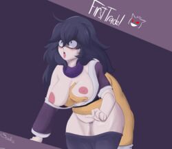  1boy 1girls 2d 2d_(artwork) ambiguous_penetration big_breasts blue_eyes blush breast_grab breasts_out eyes_rolling_back from_behind hex_maniac long_hair nude_male obscured_face pale-skinned_female pants_down pokemon pubic_hair purple_hair saliva scarf shadow_over_eyes shadow_soulless simple_background swirly_eyes tongue_out  rating:explicit score: user:hexxfound