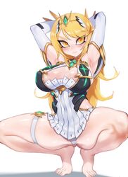 1girls armpit_crease armpits arms_behind_back arms_up big_breasts blonde_hair breasts cameltoe dress feet female_only hikari_(xenoblade_2) jtveemo large_breasts long_hair mythra nintendo pussy spread_legs squatting text thick_thighs watermark wide_hips xenoblade_(series) xenoblade_chronicles_2 yellow_eyes rating:Explicit score:124 user:Nsfwaltacc