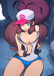 1girls alternate_breast_size baseball_cap big_hair blue_eyes breasts brown_hair busty cleavage clothed female female_only hat hilda_(pokemon) hotpants huge_breasts human large_ass large_breasts long_hair looking_at_viewer nac000 nintendo open_mouth pokemon pokemon_bw ponytail pose shirt shorts sitting solo solo_female thick_thighs thigh_gap thin_waist very_long_hair white_tank_top wide_hips rating:Questionable score:292 user:TheRedMaverick