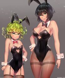 2girls black_hair breasts bunnysuit cleavage female female_only fubuki_(one-punch_man) green_eyes green_hair human large_breasts multiple_girls navel one-punch_man pantyhose sideboob small_breasts tatsumaki yur1rodrigues rating:Explicit score:440 user:tambum