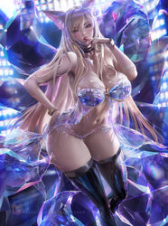 1girls ahri alternate_costume ass babydoll bikini blonde_hair bracelet bracelets breasts choker cleavage curvy female female_only finger_to_mouth high_resolution highres k/da_ahri k/da_series large_ass large_breasts league_of_legends lingerie long_fingernails long_hair microphone navel negligee panties sakimichan seductive seductive_look side-tie_panties spotlight thick_ass thick_thighs thigh_boots rating:Questionable score:320 user:FutaCockFan69