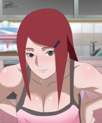 1girls agung911 apron armpits breasts cleavage clothed female female_only hands_on_hips human kitchen long_hair looking_at_viewer milf naruto naruto_(series) naruto_shippuden red_hair solo text uzumaki_kushina watermark rating:Safe score:109 user:TheRedMaverick