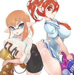 2girls alternate_breast_size ass ass_to_ass big_breasts bottomless bubble_butt busty female female_only inkling inkling_girl jtveemo large_breasts lesbian light-skinned_female light_skin nintendo octoling school_uniform see-through short_shorts splatoon symmetrical_docking tentacle_hair wet_clothes yuri rating:Questionable score:466 user:pkss7