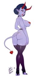  1:2 alpha_channel ass breasts captain_jerkpants clothing demon female hi_res horn humanoid legwear looking_at_viewer nipples not_furry simple_background solo standing stockings thick_thighs thigh_highs transparent_background  rating:questionable score: user:bot