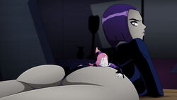 2girls big_ass clothed clothing dc dc_comics duo female female_only forehead_jewel giantess grey_skin jinx_(dc) larger_female pale_skin pink_hair purple_hair rachel_roth raven_(dc) ravenravenraven sideboob smile teen_titans rating:Questionable score:79 user:Crimson_Wolf463