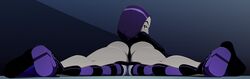 2girls ass clothing dc dc_comics female female_only highres jinx_(dc) leotard looking_back on_stomach panties purple_hair rachel_roth raven_(dc) ravenravenraven striped_legwear tagme teen_titans thighhighs rating:Questionable score:197 user:chooped