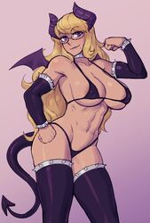 1girls abs bra breasts cleavage demon female female_only gwyn horns ittla looking_at_viewer panties solo tail thighhighs wings rating:Questionable score:68 user:justausername