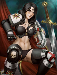 1girls adeptus_astartes armor black_hair black_templars blue_eyes breasts cleavage deathwatch female female_only female_space_marine forehead_mark long_hair midriff panties pauldrons rule_63 sci-fi science_fiction scifi solo solo_female space_marine sword tagme themaestronoob warhammer_(franchise) warhammer_40k weapon rating:Questionable score:110 user:Quarks