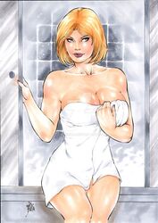 big_breasts blonde_hair blue_eyes breasts covered_breasts dc ed_benes_studio inviting jsa justice_society justice_society_of_america karen_starr lanio_sena makeup power_girl shower sitting towel rating:Explicit score:74 user:JackieEstacadoThrowaway