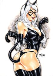 1girls ass big_breasts black_cat_(marvel) black_panties blue_eyes breasts cat_ears ed_benes_studio fake_animal_ears felicia_hardy female fred_benes from_behind from_side latex marvel mask red_lipstick solo spandex spider-man_(series) tail tail_grab white_hair rating:Explicit score:65 user:JackieEstacadoThrowaway