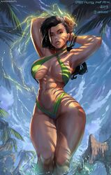 1girls abs absurdres armpits bikini black_hair breasts capcom cleavage cutesexyrobutts dark-skinned_female dark_skin electricity female female_only highres hourglass_figure large_breasts laura_matsuda looking_at_viewer muscular muscular_female outdoors presenting solo standing street_fighter thick_thighs wide_hips rating:Questionable score:294 user:chooped