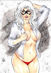 1girls 2018 big_breasts black_cat_(marvel) breasts dated ed_benes_studio felicia_hardy female green_eyes human lanio_sena looking_to_the_side marvel mask nipples nipples_visible_through_clothing red_panties see-through solo spider-man_(series) superheroine white_hair white_shirt rating:Explicit score:40 user:JackieEstacadoThrowaway