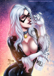 1girls 2017 abstract_background big_breasts black_cat_(marvel) breasts cedric_humbert choker cleavage dated dripping felicia_hardy female female_only finger_sucking fred_benes fur fur_trim green_eyes human licking_fingers marvel mask milk milk_drop signature signatures solo spider-man_(series) spilled_drink spilled_milk superheroine tight_clothes tight_clothing white_gloves white_hair rating:Explicit score:74 user:JackieEstacadoThrowaway