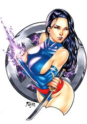 2018 ass betsy_braddock big_breasts blue_clothing breasts busty curvy dated ed_benes_studio elizabeth_braddock energy_sword female female_only fred_benes homo_superior human katana kwannon long_hair marvel mutant nipple_bulge nipples nipples_visible_through_clothing pommel psylocke purple_eyes purple_hair red_lipstick red_sash sash signature solo straight_hair superheroine sword telepath thick_thighs thighs tight_clothing voluptuous weapon white_background x-men rating:Explicit score:29 user:JackieEstacadoThrowaway