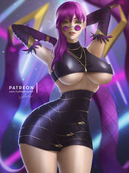 1girls alternate_costume big_breasts breasts cleavage evelynn female female_only k/da_evelynn k/da_series large_breasts league_of_legends lolliedrop looking_at_viewer looking_over_eyewear looking_over_glasses pink-tinted_eyewear solo sunglasses tinted_eyewear underboob rating:Questionable score:149 user:justausername