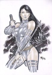 2014 abstract_background betsy_braddock big_breasts black_hair breasts busty curvy dual_wielding ed_benes_studio elizabeth_braddock excalibur_(marvel_comics) female female_only fred_benes homo_superior humanoid katana kwannon leotard marvel marvel_comics mutant nipples nipples_visible_through_clothing psylocke purple_clothing purple_lips purple_lipstick solo stockings straight_hair sword swords telepath tight_clothing voluptuous weapon weapons white_background x-men rating:Explicit score:18 user:JackieEstacadoThrowaway