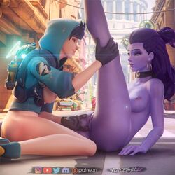 2girls 3d alternate_costume anal_fingering anal_insertion anus areolae blizzard_entertainment breasts chronal_accelerator cote_d'azur_widowmaker female female_only fingering forceballfx gold_earrings graffiti_tracer harness havana_(map) human nipples nude overwatch pussy summer_games_series tracer widowmaker yuri rating:Explicit score:392 user:Marton