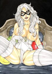 1girls bare_breasts bed big_breasts black_cat_(marvel) blue_eyes breasts busty corset curvy domino_mask ed_benes_studio felicia_hardy female female_only headboard human long_hair marvel mask matheushenrique_(artist) nipples panties panties_down panty_lift pillow pillows sheets spider-man_(series) stockings superheroine thick_thighs topless voluptuous white_corset white_hair white_panties white_stockings rating:Explicit score:32 user:JackieEstacadoThrowaway