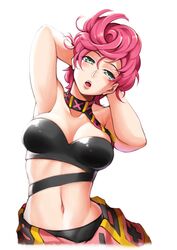 arms_behind_head bedroom_eyes breasts choker cleavage female female_only green_eyes jojo's_bizarre_adventure looking_at_viewer open_mouth pink_hair short_hair skirt solo trish_una vento_aureo yaobin_yang rating:Questionable score:221 user:wodelovetrsdr