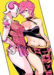 breasts choker cleavage female female_only green_eyes hand_on_hip jojo's_bizarre_adventure looking_at_viewer pink_hair pose skirt solo spice_girl stand_(jjba) suurin_(ksyaro) trish_una vento_aureo rating:Questionable score:221 user:wodelovetrsdr