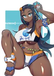 1girls alternate_breast_size armpits ass big_ass big_breasts blue_eyes breasts busty clothed dark-skinned_female dark_skin feet female female_only gym_leader huge_ass huge_breasts human large_ass large_breasts long_hair midriff nessa_(pokemon) nintendo open_toe_shoes osiimi poke_ball pokemon pokemon_ss sandals shirt shorts swimsuit text thick_thighs toes underboob watermark wide_hips rating:Safe score:109 user:TheRedMaverick