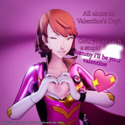 1girls 3d 3d_(artwork) amateurthrowaway atlus breasts breasts_out brown_eyes brown_hair dialogue english_text female large_breasts light-skinned_female light_skin nipples persona persona_3 persona_4_arena short_hair text valentine's_day yukari_takeba rating:Explicit score:65 user:NightSky77